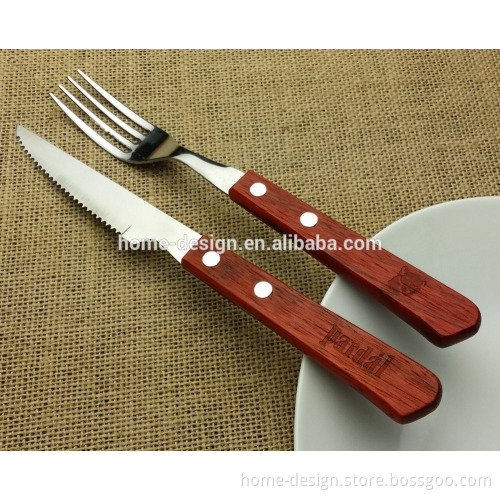 2pcs/4pcs stainless steel steak knife and fork set with wooden handle in nice blister card packaging